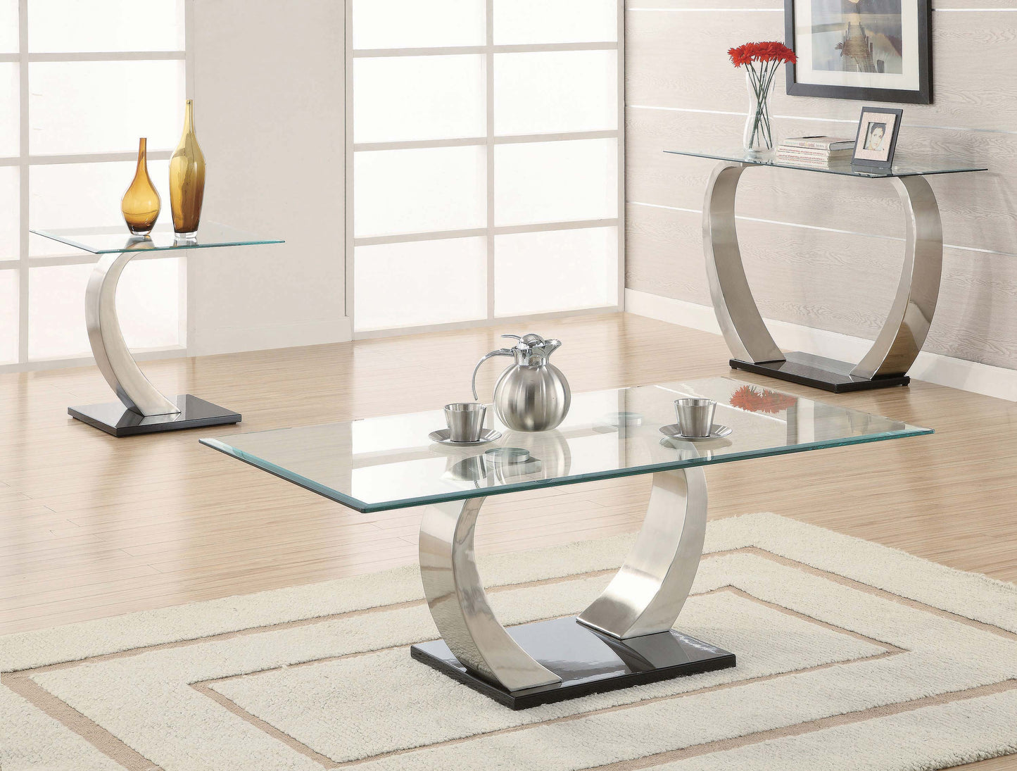 Pruitt Rectangular Glass Top Metal Coffee Table Satin