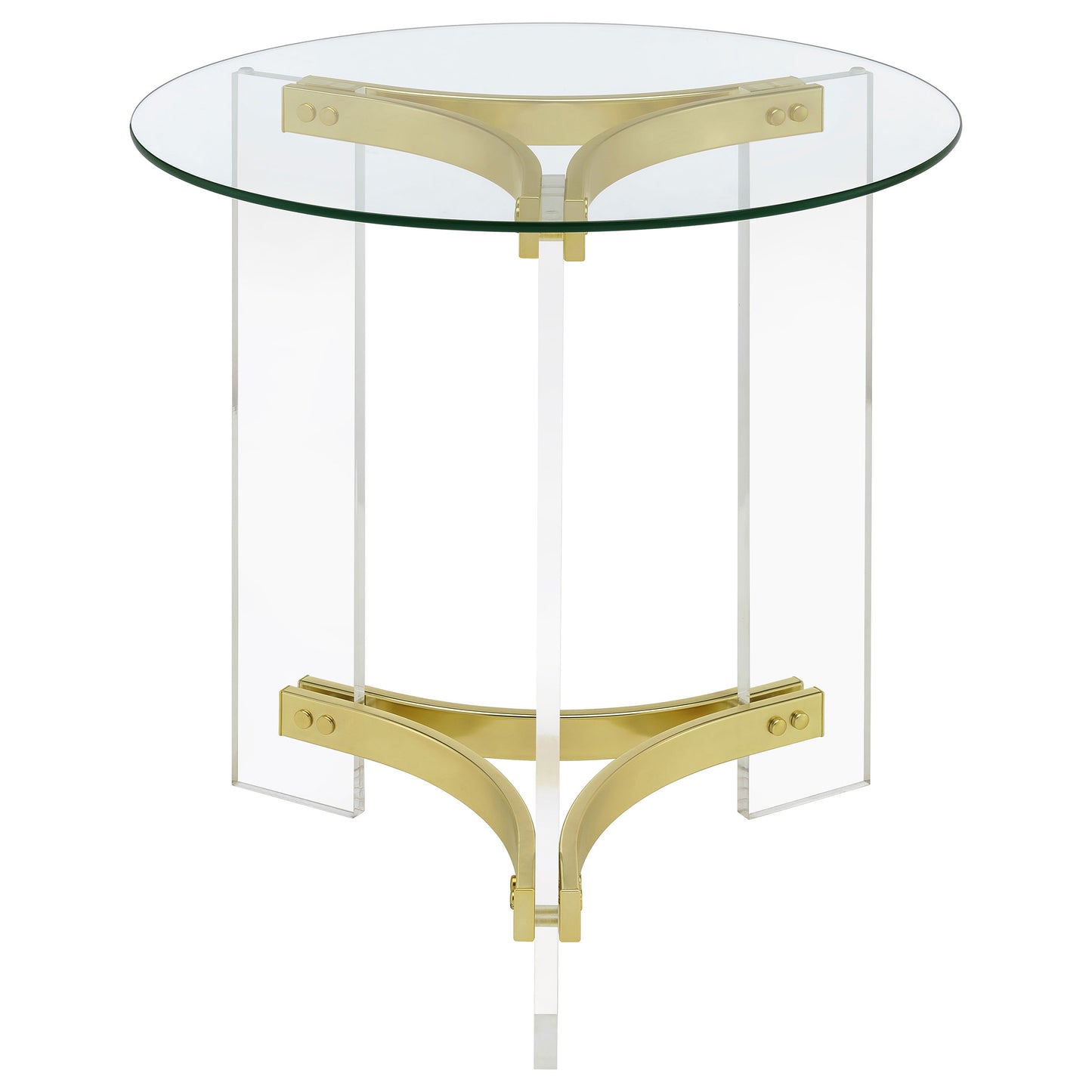 Janessa Round Glass Top Acrylic Leg End Table Matte Brass