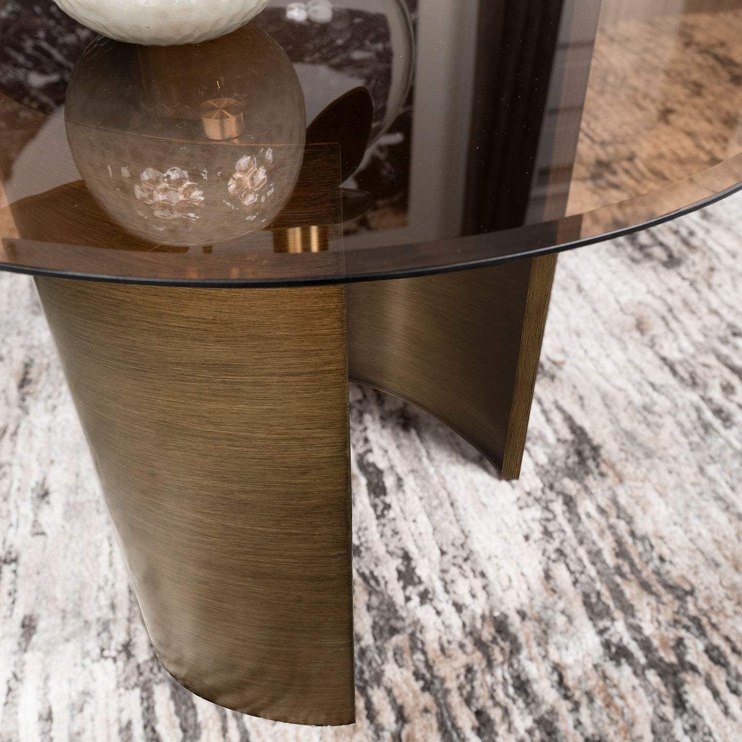 Morena Round Tawny Glass Top Side End Table Brushed Bronze