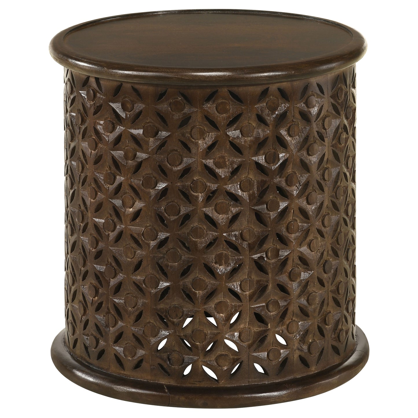 Krish 18-inch Round Mango Wood Side Table Dark Brown