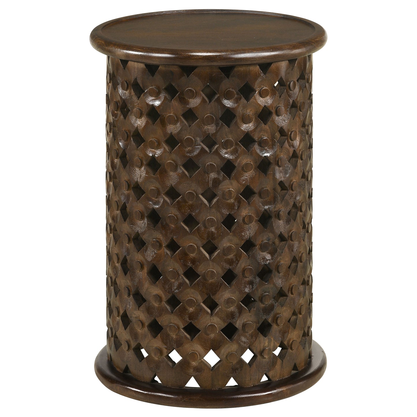 Krish 24-inch Round Mango Wood Side Table Dark Brown