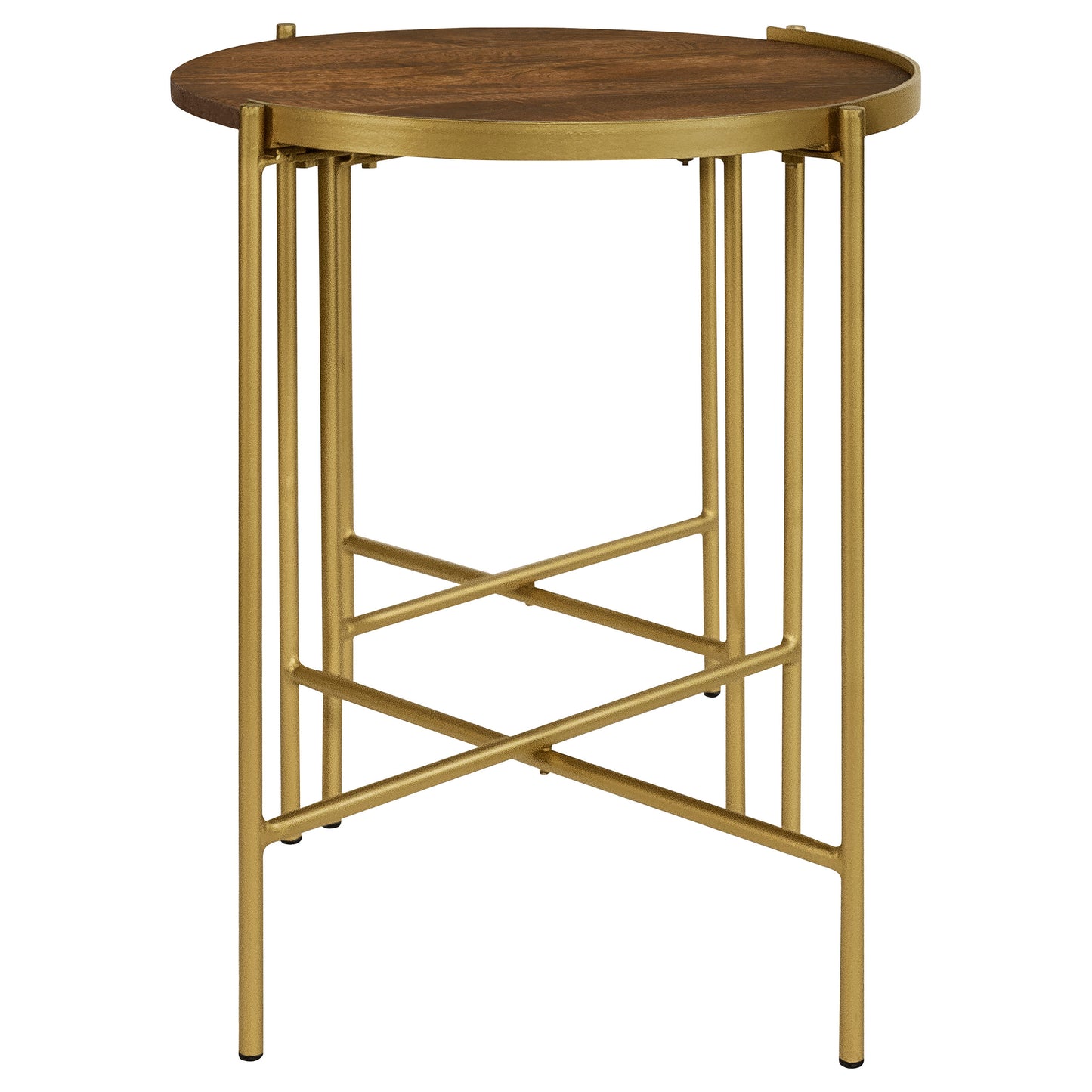 Malka 2-piece Round Wood Nesting Table Dark Brown and Gold